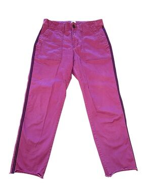 Gap Girlfriend Khaki Pants Sz 6 Pink Magenta Side Stripe Cropped Straight Leg